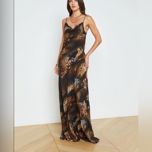 L'AGENCE "Christine" Leopard Silk Georgette Bias Cut Maxi Slip Dress 2 - Picture 1 of 5